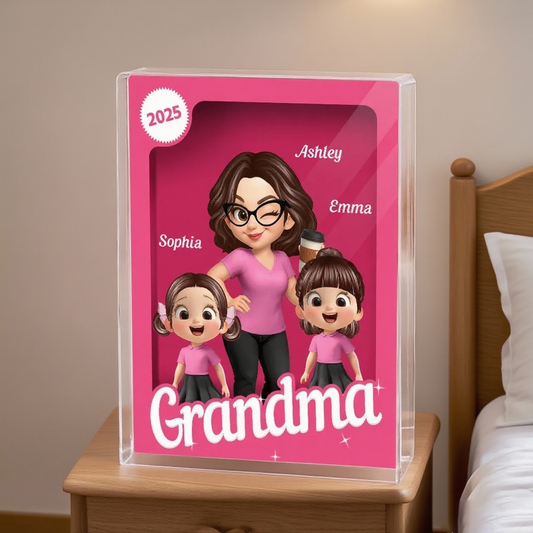 Rectangle Acrylic Block Plaque for Grandma, Custom Cartoon Design, Smooth Texture, Clear and Heartwarming Gift