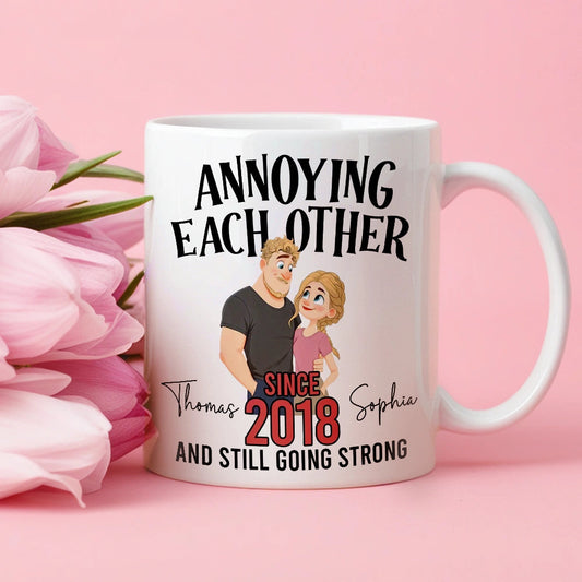 Personalized Ceramic Mug with Cute Couple Illustration for Morning Coffee, Funny Romantic Gift for Couples
