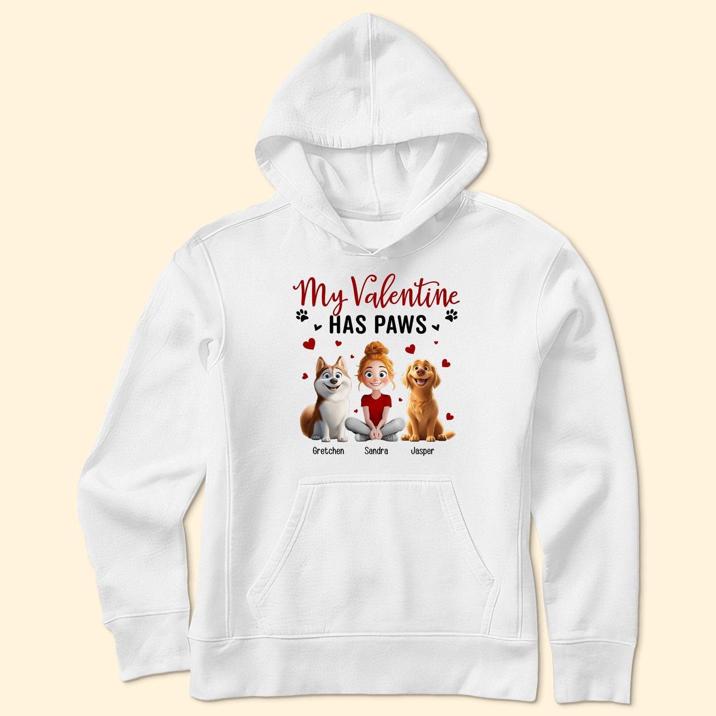 'My Valentine Has Paws' Pet-Themed Classic Tee – Valentine's Day Gift for Pet Lovers, Available as Women Tee, Hoodie, and Sweatshirt