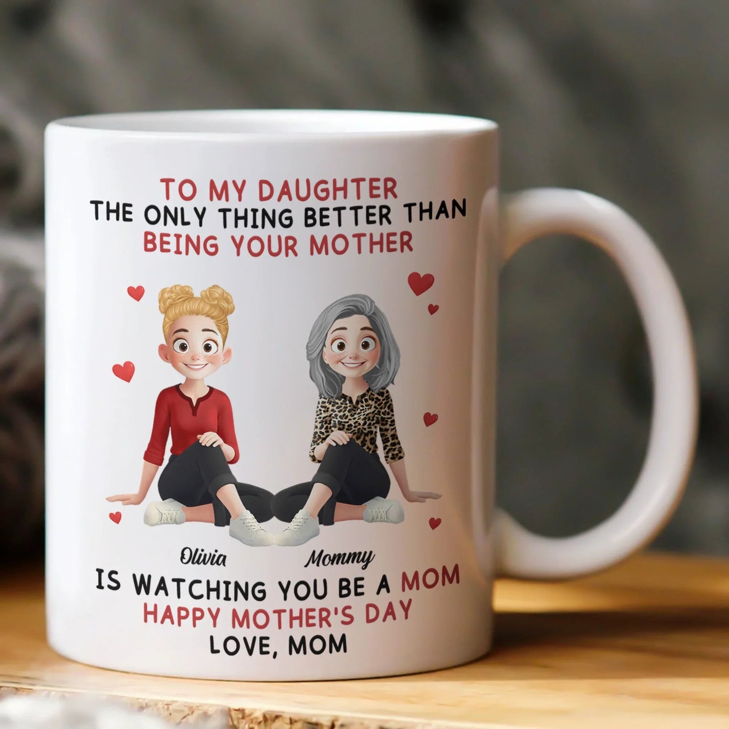 Ceramic Mug for Daughter, Personalized Mother-Daughter Love Quote and Sweet Cartoon Art, Daily Coffee Reminder, Creative Gift