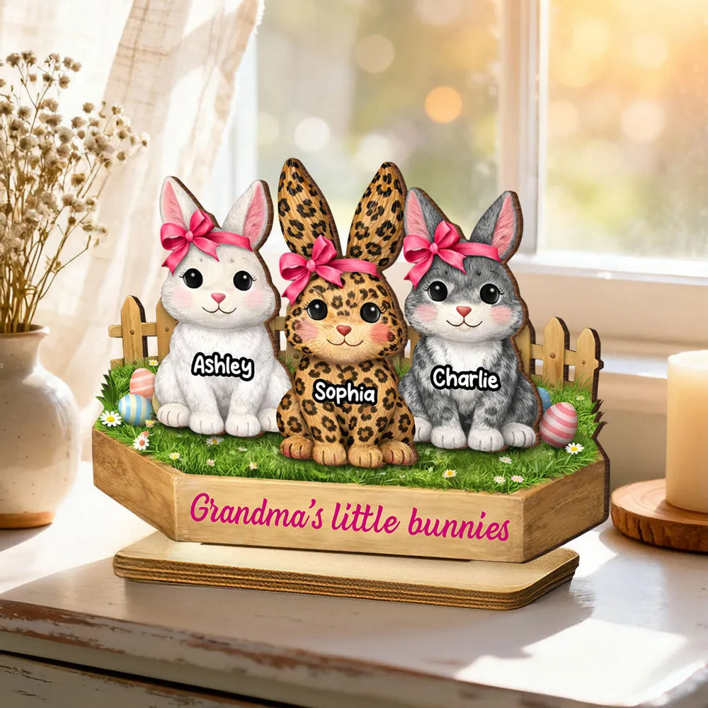 Personalized 2-Layer Wooden Plaque with Cute Bunnies and Grandma's Little Bunnies Message, Sweet Easter Gift for Grandma