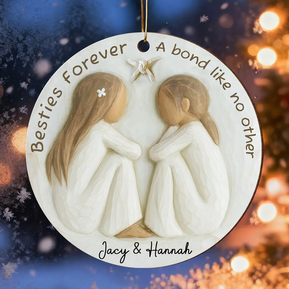 Best Friends Wooden Ornament Personalized, Besties Forever Gift for Her, Cozy Holiday Keepsake Decoration