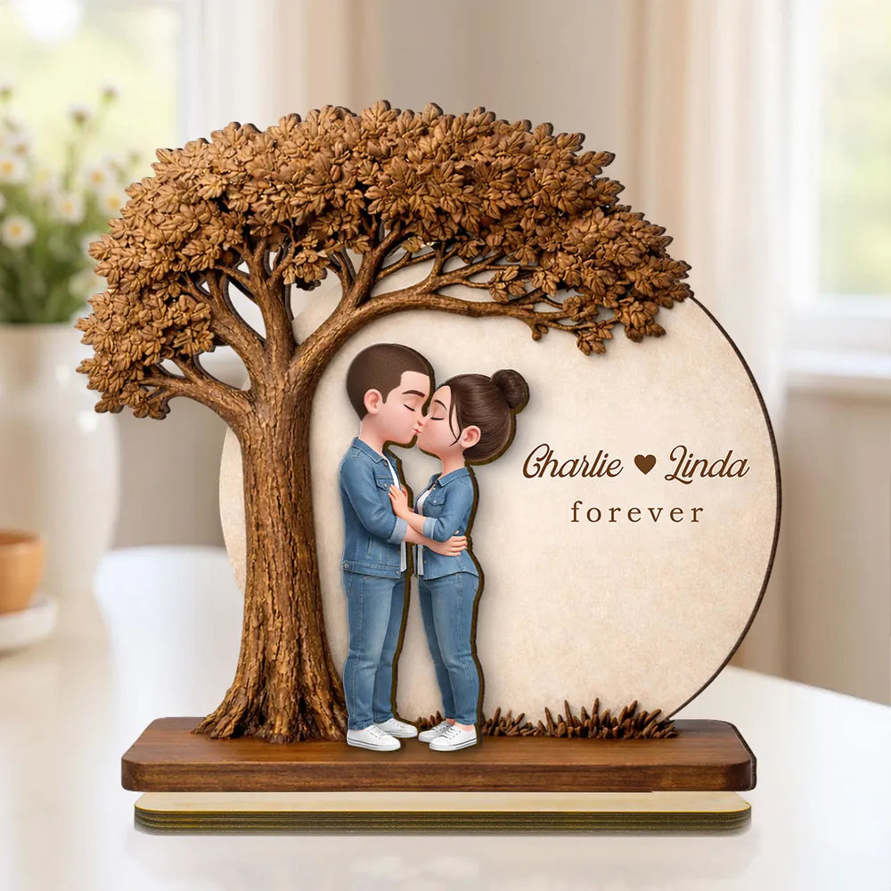 2-Layer Wooden Plaque Personalized Couple Love Tree Design Sweet Romantic Display for Bedroom or Living Room Unique Gift