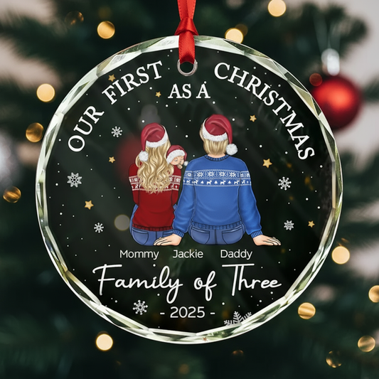 Crystal Ornament with Cozy Family Design for Christmas Tree Decoration, Perfect Gift for Holiday Memories