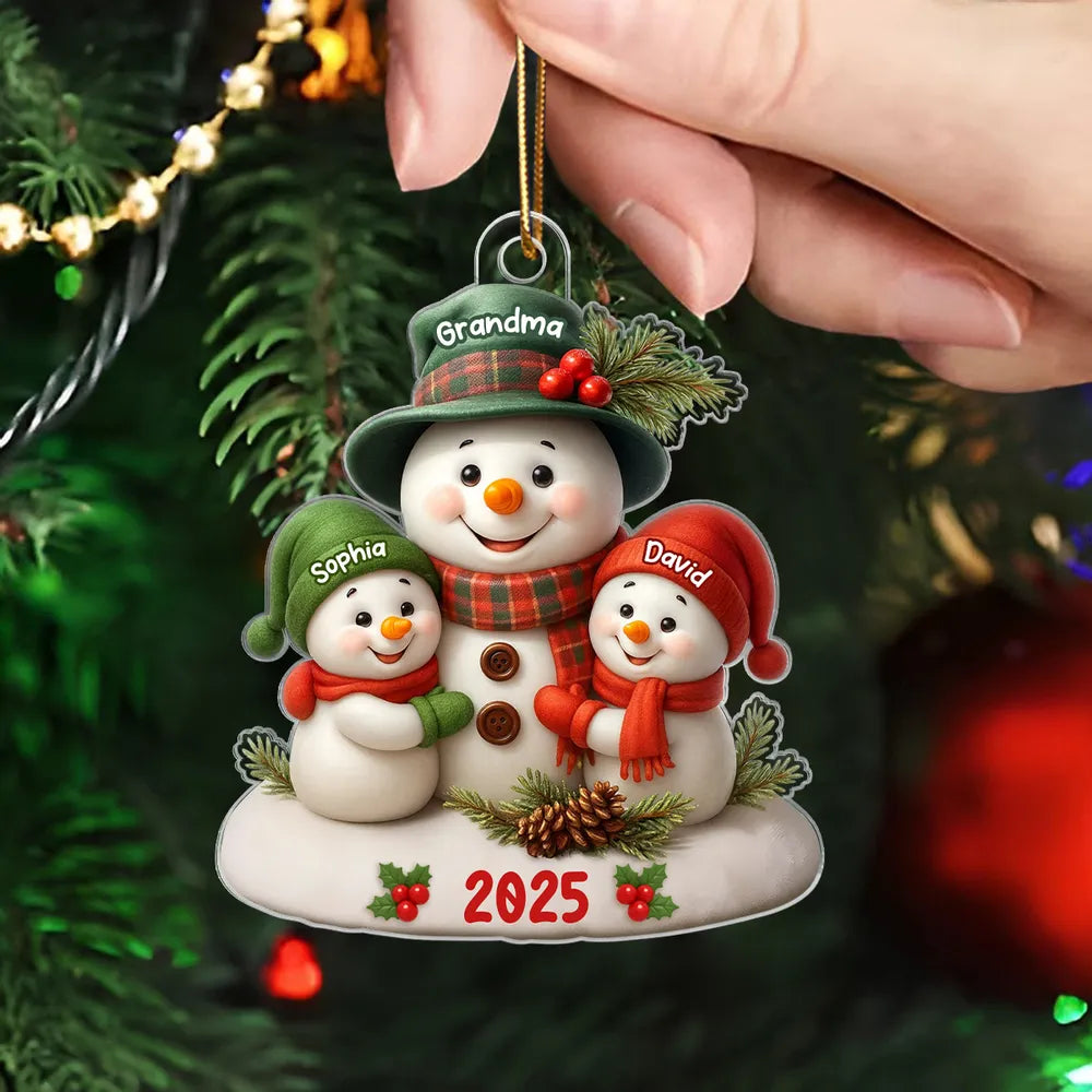 Acrylic Ornament Snowman Family Design for Holiday Décor, Warm Festive Accent, Gift-Ready for Grandma and Family