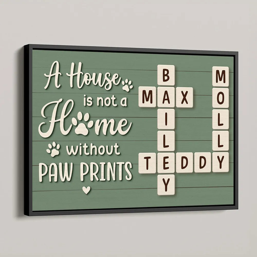 Personalized Pet‑Name Crossword Poster, “A House Is Not a Home Without Paw Prints” Dog Wall Art