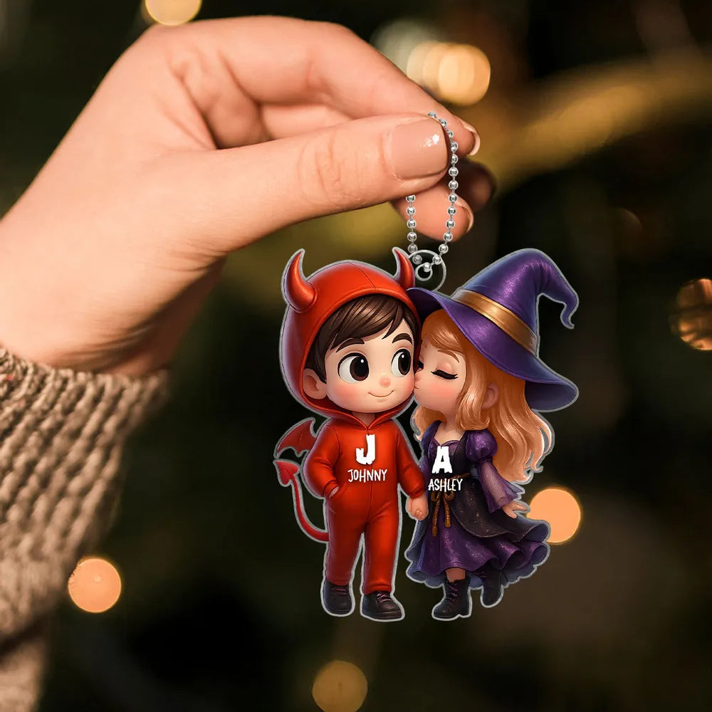 “Devil & Witch” Personalized Acrylic Ornament – Cute Halloween Gift for Couples