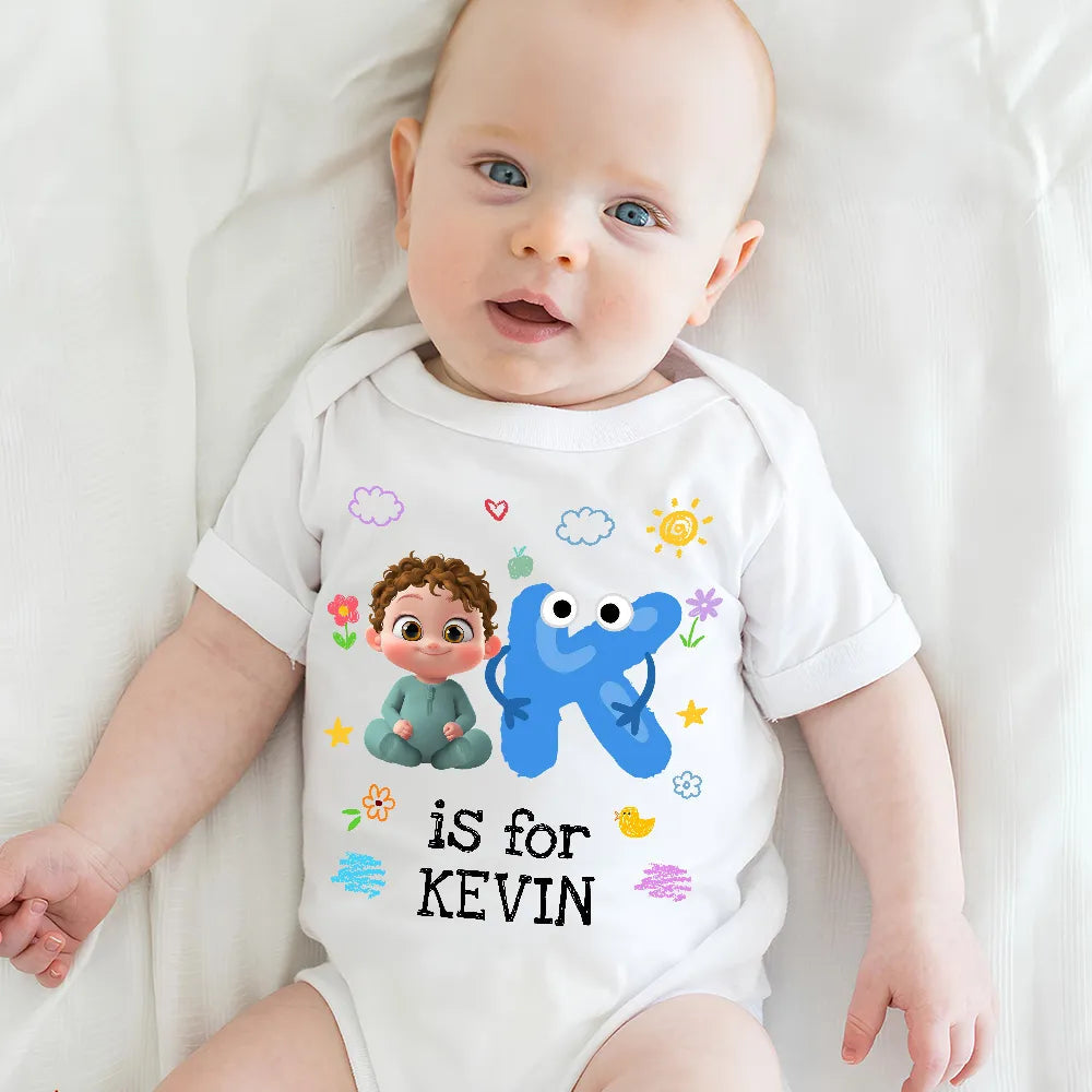 Short Sleeve Baby Onesie, Personalized A Is For Name Cute Print - Photo-Ready Newborn Gift Idea