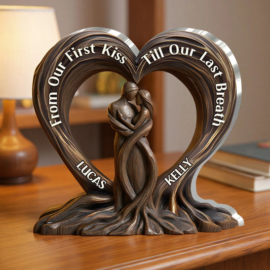 Custom Couple Shaped Acrylic Block Plaque – From First Kiss Till Our Last Breath Heart Decor, Emotional Anniversary Gift