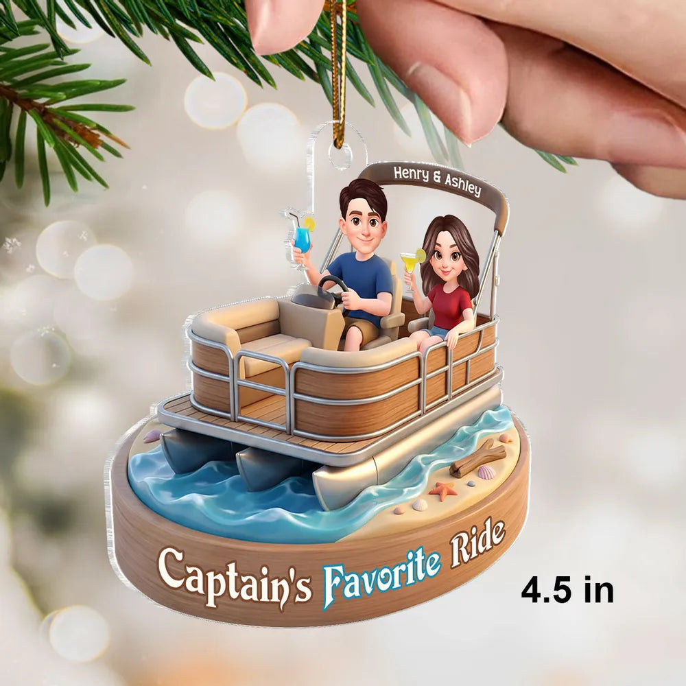 Acrylic Car Hanger Personalized Captain's Favorite Ride with Smiling Boat Couple, Cute Car Mirror Decor Gift for Couples