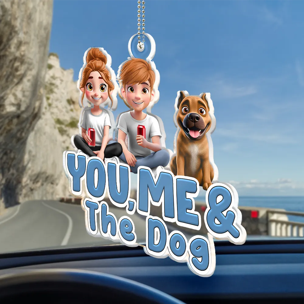 Personalized Acrylic Car Hanger for Couples & Dogs