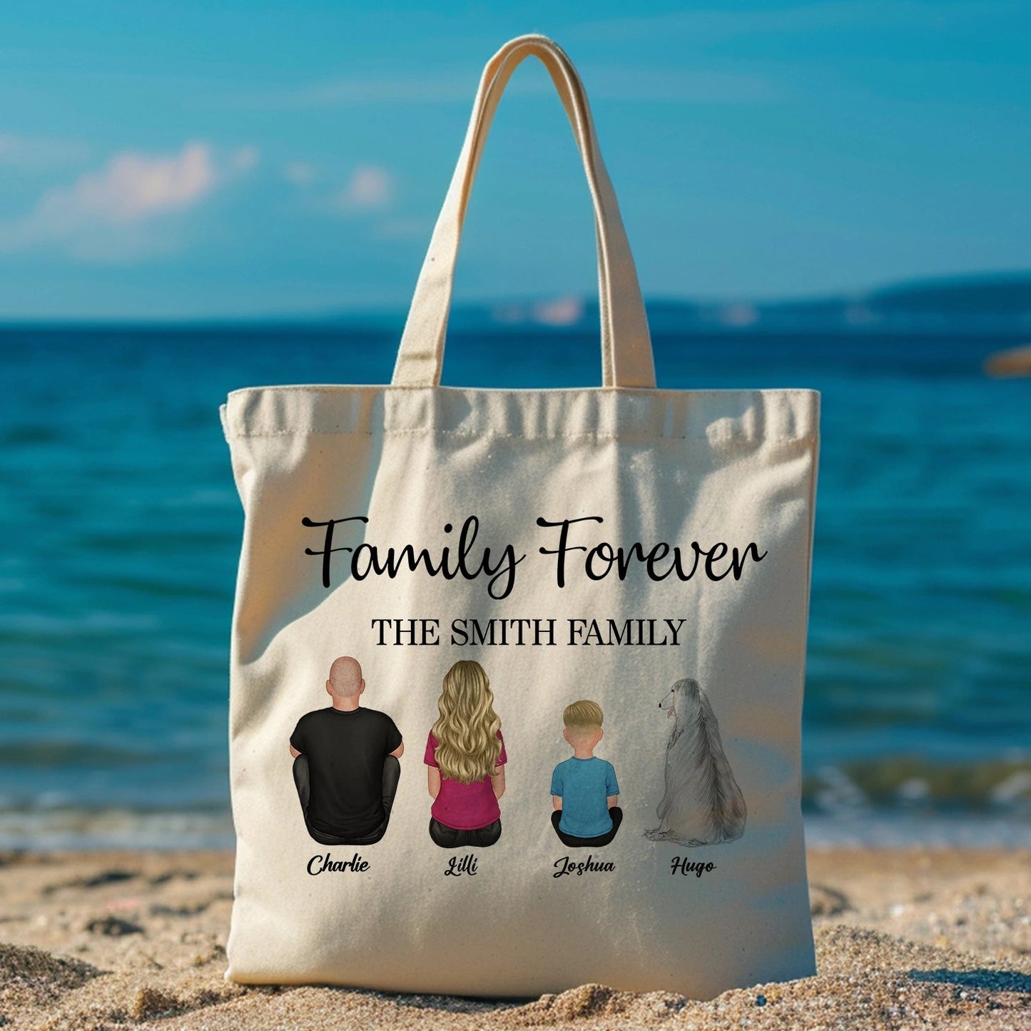 Family Forever Beach Design - Personalized Men's Wallet, Wooden Carhanger, LED Plaque, Keychain, Poster, Wallet Card, and Pillow, Unique Gift