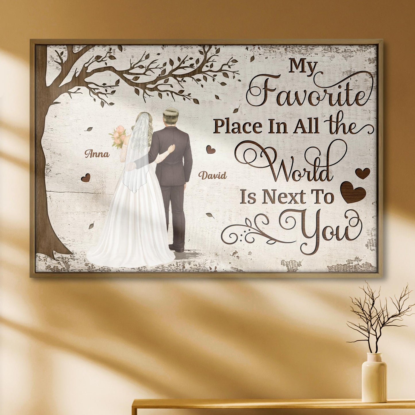 Personalized Couple Poster Back View Under Tree Romantic Quote Wall Decor Unique Gift for Husband or Wife