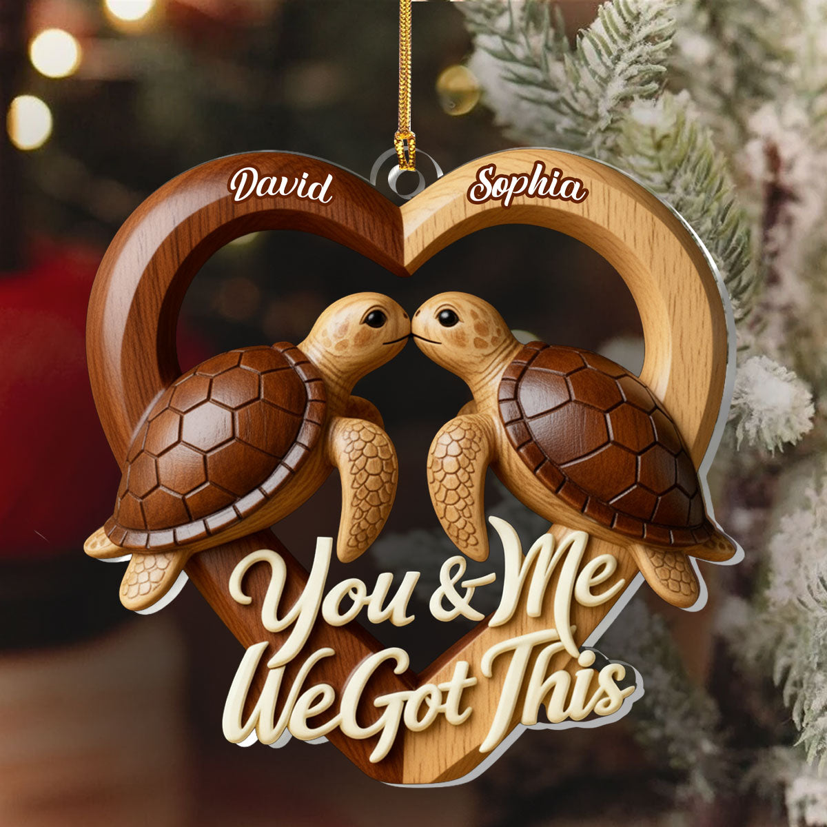Personalized Acrylic Car Hanger with Kissing Sea Turtles Heart Design, Romantic You & Me Message, Unique Couple Gift