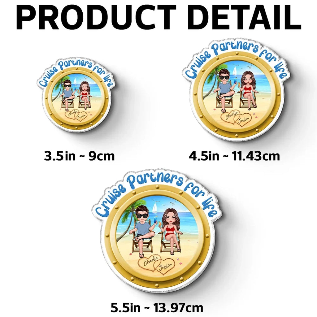 Personalized Acrylic Fridge Magnet Cruise Partners For Life Beach Couple Sitting Scene - Unique Couple Gift