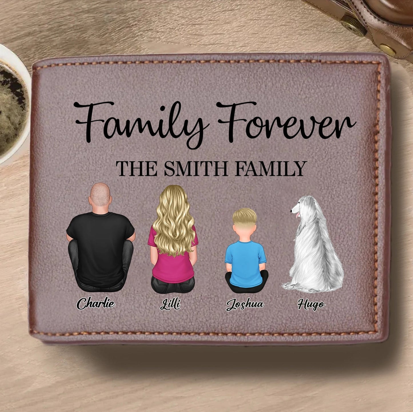 Family Forever Beach Design - Personalized Leather Tote Bag, Wooden Carhanger, LED Plaque, Keychain, Poster, Wallet Card, and Pillow, Unique Gift