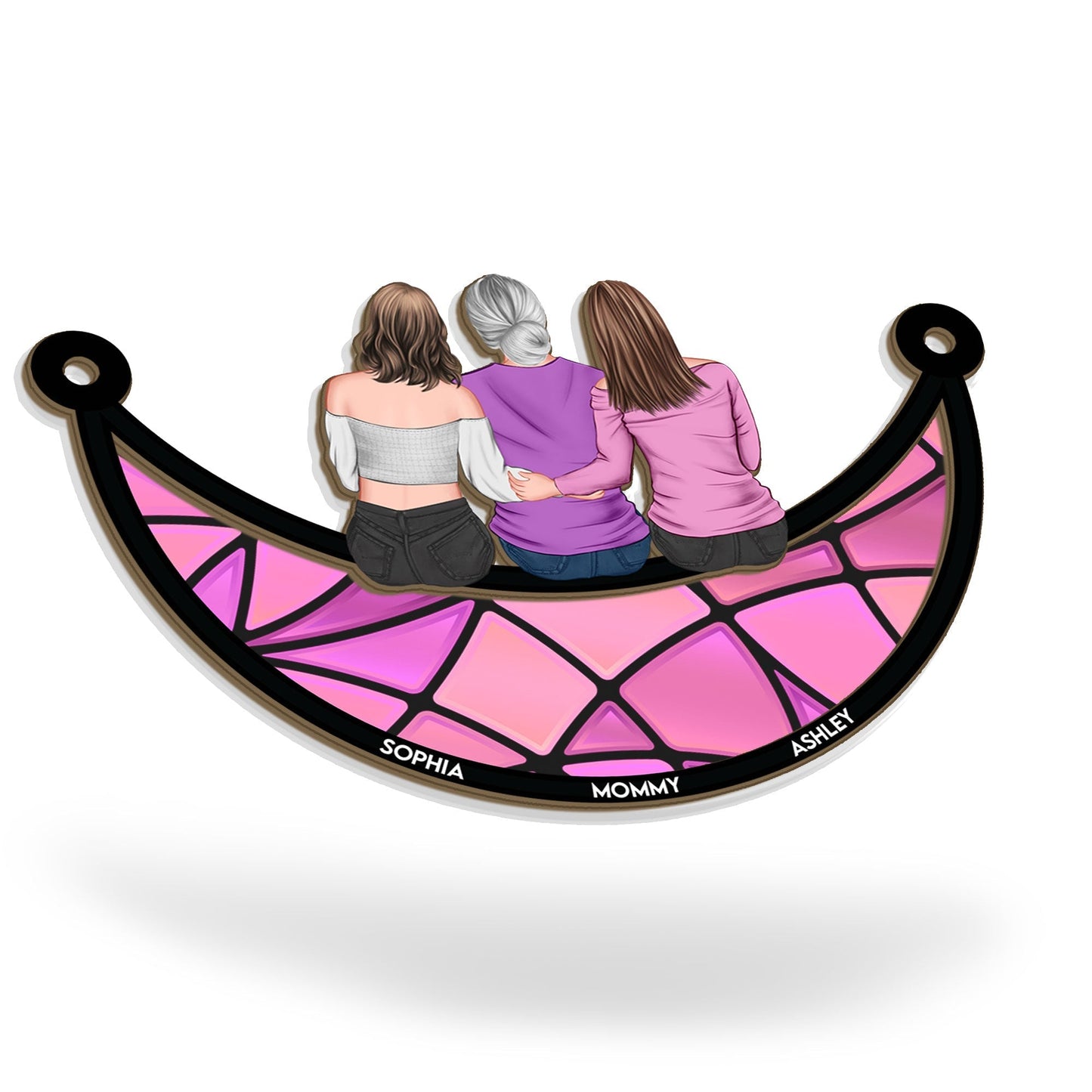 Mother & Daughter Back View Ornament in Wood and Acrylic, Personalized Romantic Gift for Mom’s Special Day