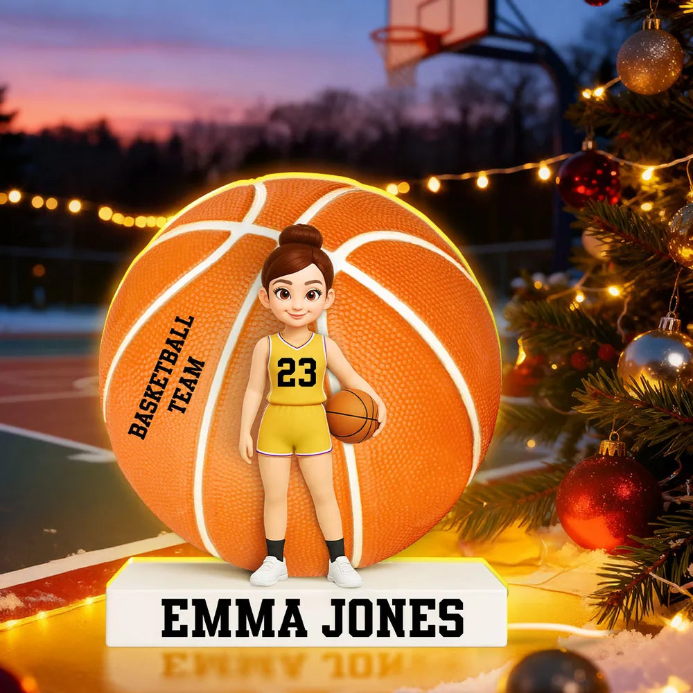 Custom Basketball Team Acrylic Light Box with Cute Player Illustration – Warm Atmosphere Light and Memorable Gift for Sports Lovers