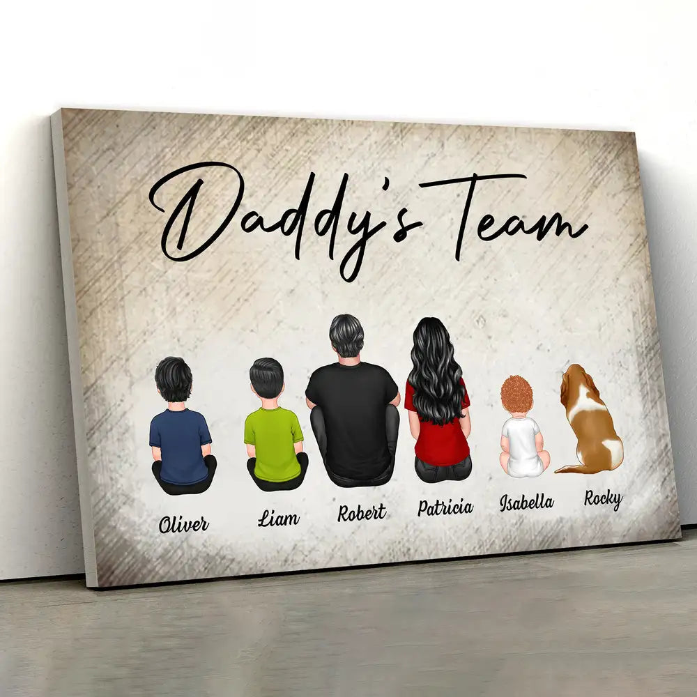 "Daddy's Team" – Personalized Father's Day Poster with Custom Family Artwork – Gift for Dad
