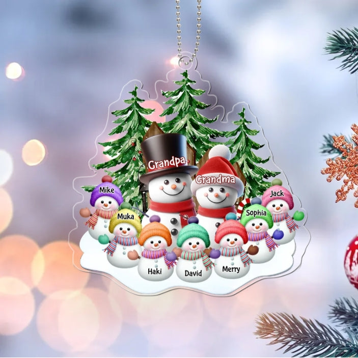 Personalized Snowman Family Ornament, Sticker, and Sign - Perfect Gift for Grandparents, Custom Names Holiday Decoration