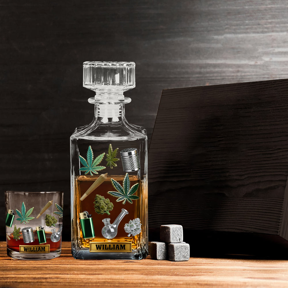Green Magic Leaves - Personalized Weed Whiskey Glass
