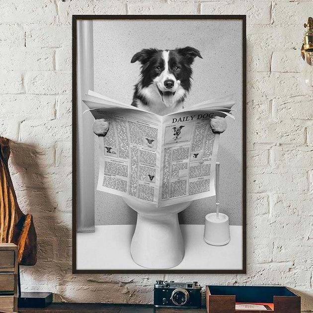 Custom Photo Dog Cat Read Newspaper In Toilet Poster or Canvas