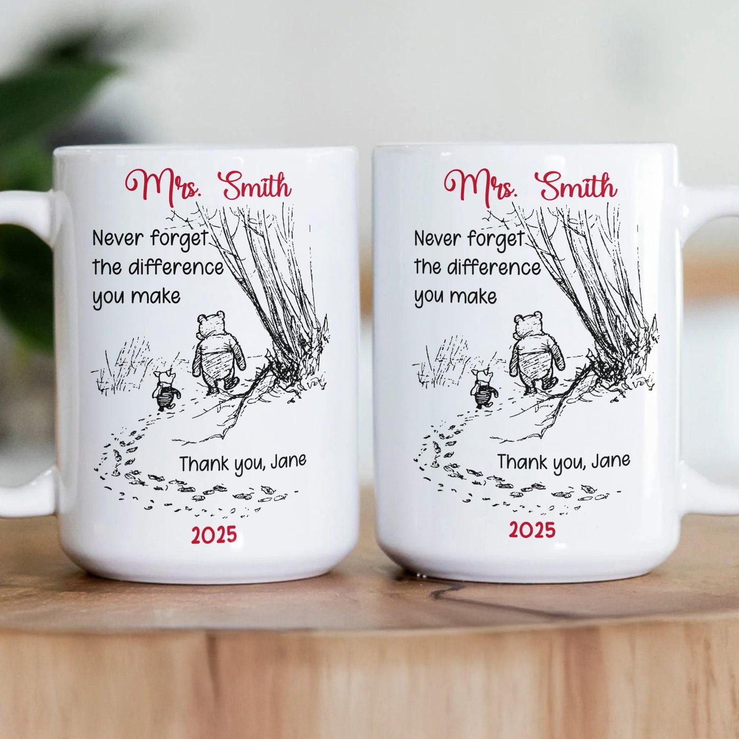 Personalized White Ceramic Mug for Teacher with Cute Bear Illustration, Daily Coffee Reminder of the Difference They Make, Unique Thank You Gift