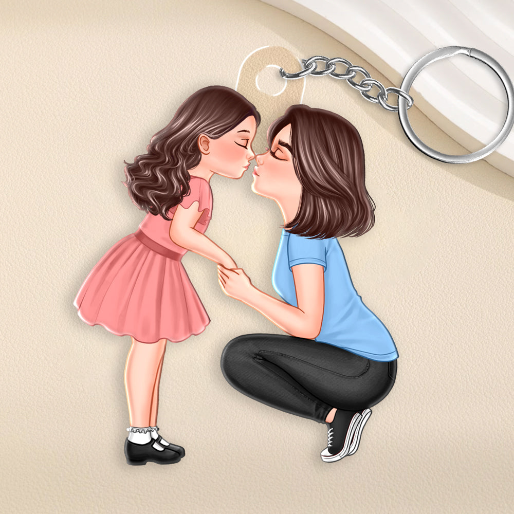 Heartfelt Mother-Daughter Kiss – Custom Acrylic Keychain, Sentimental Gift for Mother or Daughter