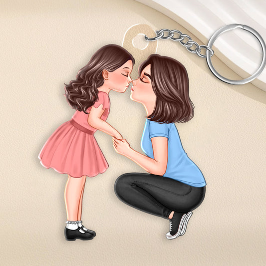 Heartfelt Mother-Daughter Kiss – Custom Acrylic Keychain, Sentimental Gift for Mother or Daughter