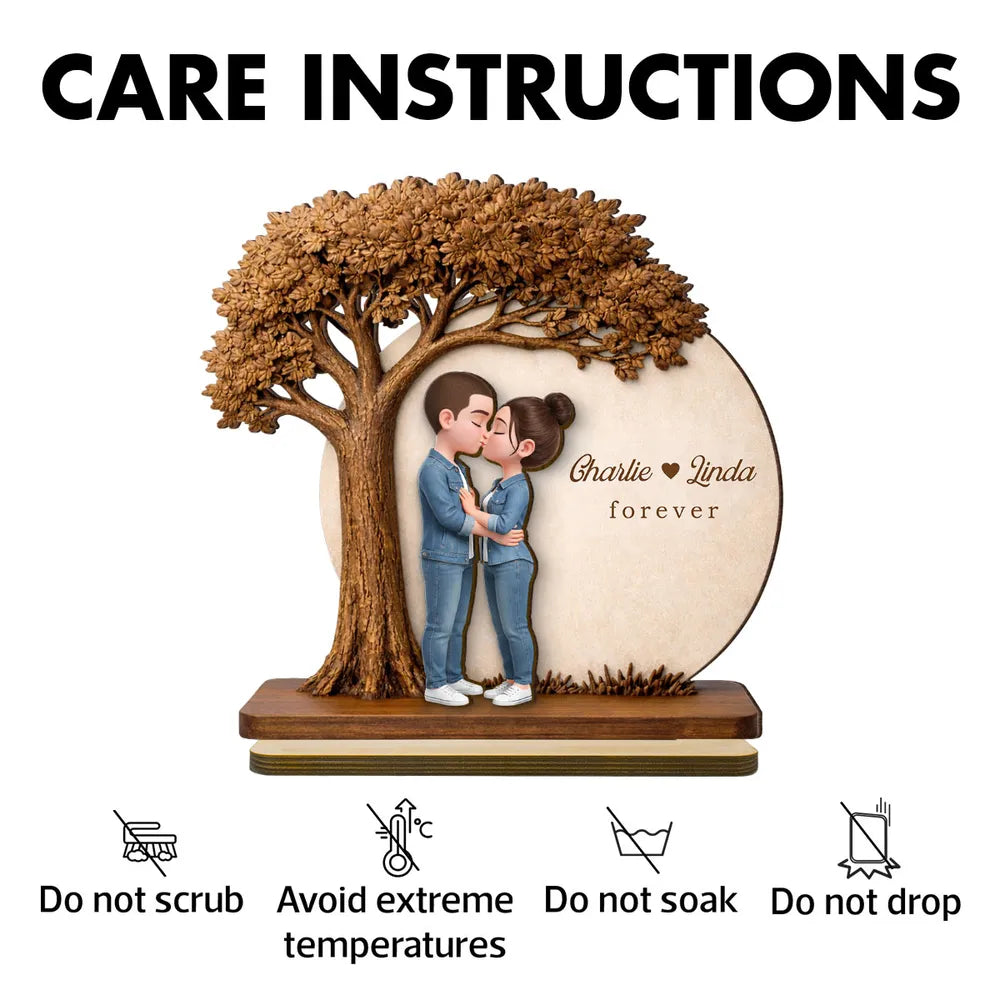 2-Layer Wooden Plaque Personalized Couple Love Tree Design Sweet Romantic Display for Bedroom or Living Room Unique Gift