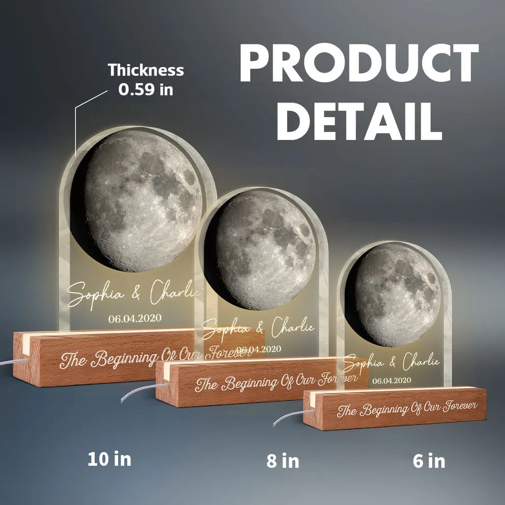 Personalized Moon Phase Block LED Light Plaque for Couple Anniversary Bedroom Decor, Warm Romantic Glow, Unique Gift