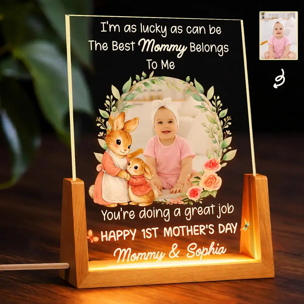 Personalized LED Light Frame With Custom Photo and Mommy Quote, Cozy Bedside Glow, Unique Mother's Day Gift