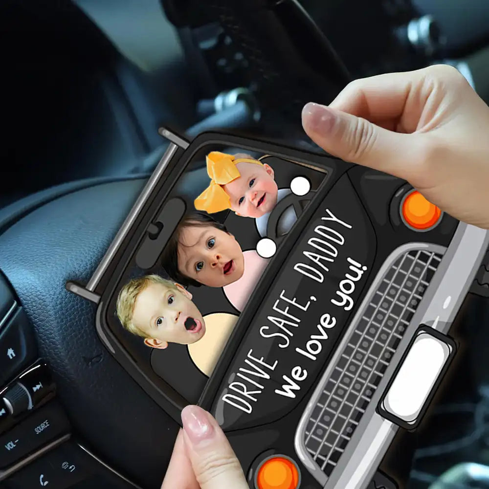 To Dad, With Love – Personalized Drive Safe Car Visor Clip with Kids – Heartfelt Gift from Family
