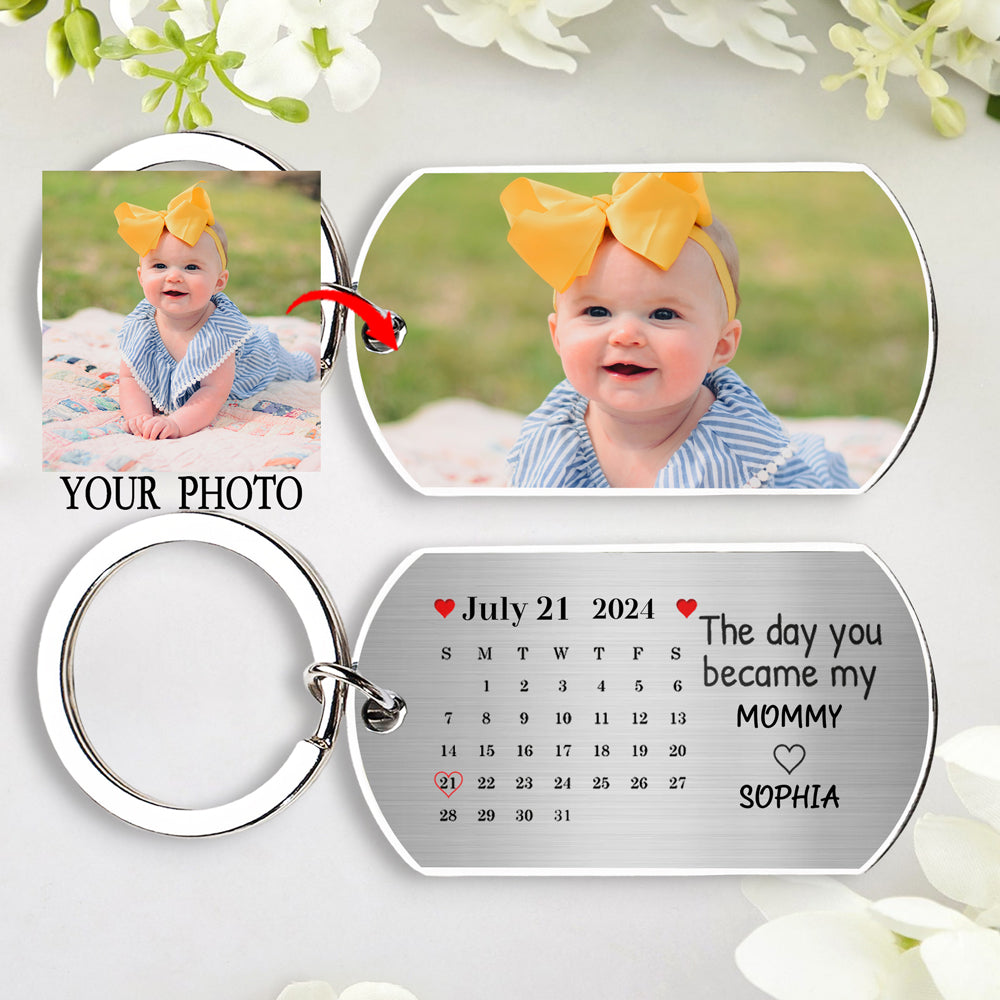 Mommy's Milestone - Custom 'The Day You Became My Mommy' Photo Calendar Keychain - A Personalized Keepsake