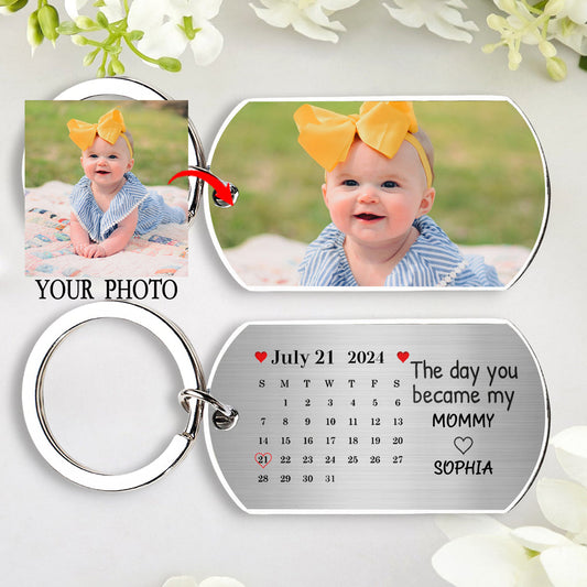 Mommy's Milestone - Custom 'The Day You Became My Mommy' Photo Calendar Keychain - A Personalized Keepsake