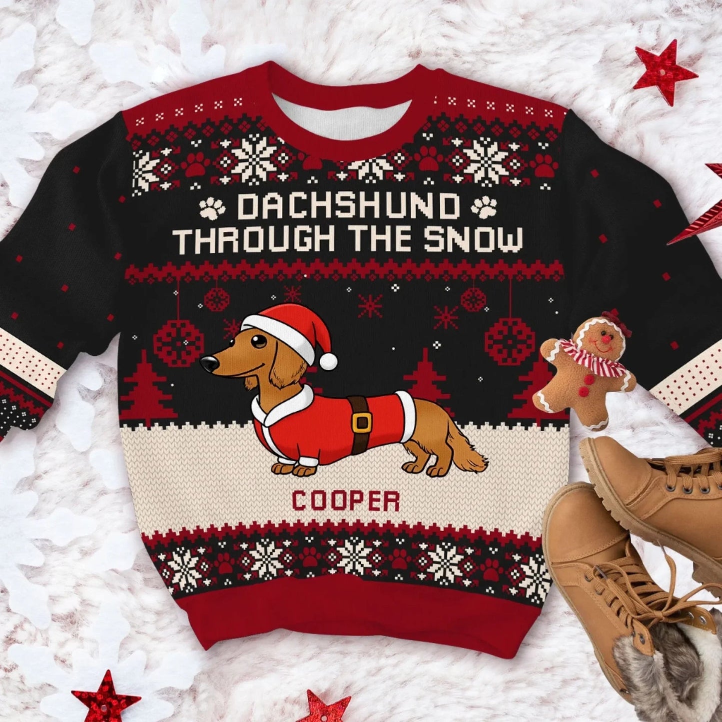 Personalized Printed Sweatshirt for Dachshund Lovers, Funny Christmas Ugly Sweater, Unique Holiday Gift