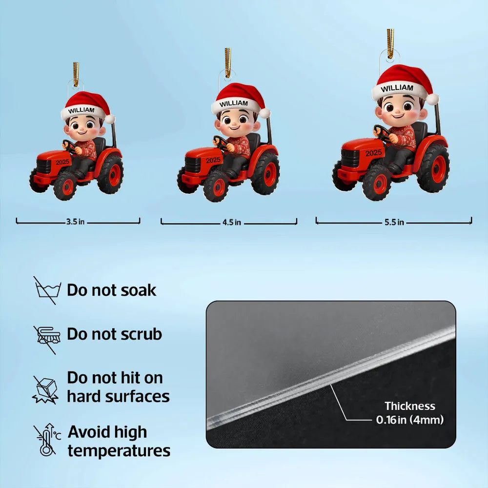 Cartoon Boy Tractor Acrylic Ornament with Christmas Cheer, Perfect Gift for Kids