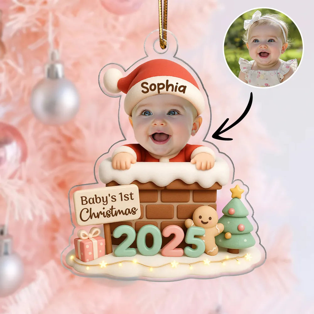 Personalized Baby's First Christmas Ornament with Photo Design