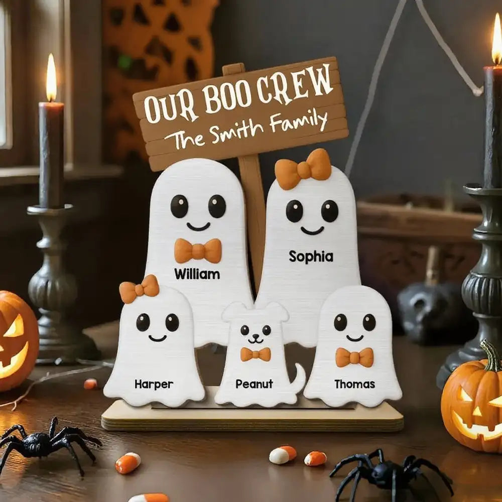 Custom Halloween 2-Layer Wooden Plaque with Ghost Figures