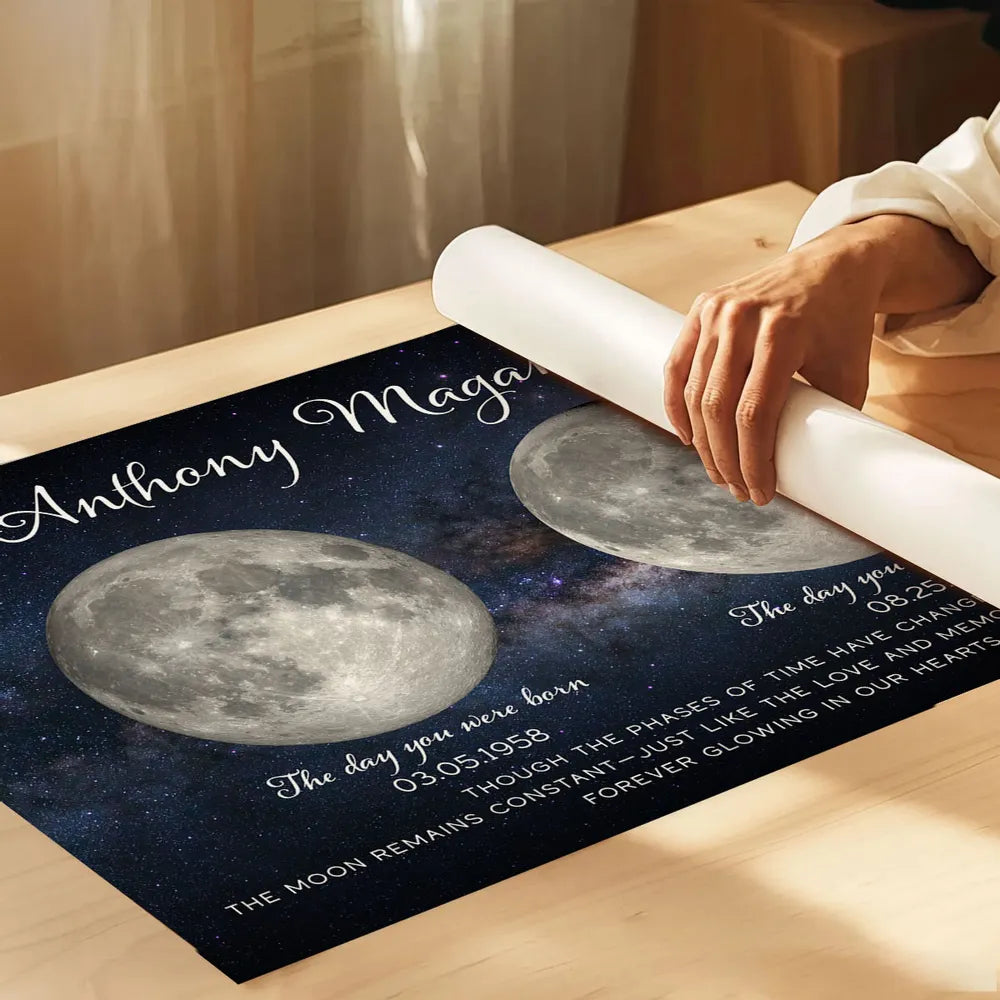 Custom Birth and Goodbye Moon Phases Poster, Night Sky Remembrance Decor, Thoughtful Unique Gift for Loved Ones
