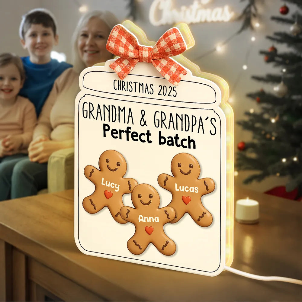 Custom Christmas Acrylic Light Box with Gingerbread Kids Soft Light for Grandparents Cozy Bedroom or Kitchen Décor Unique Gift
