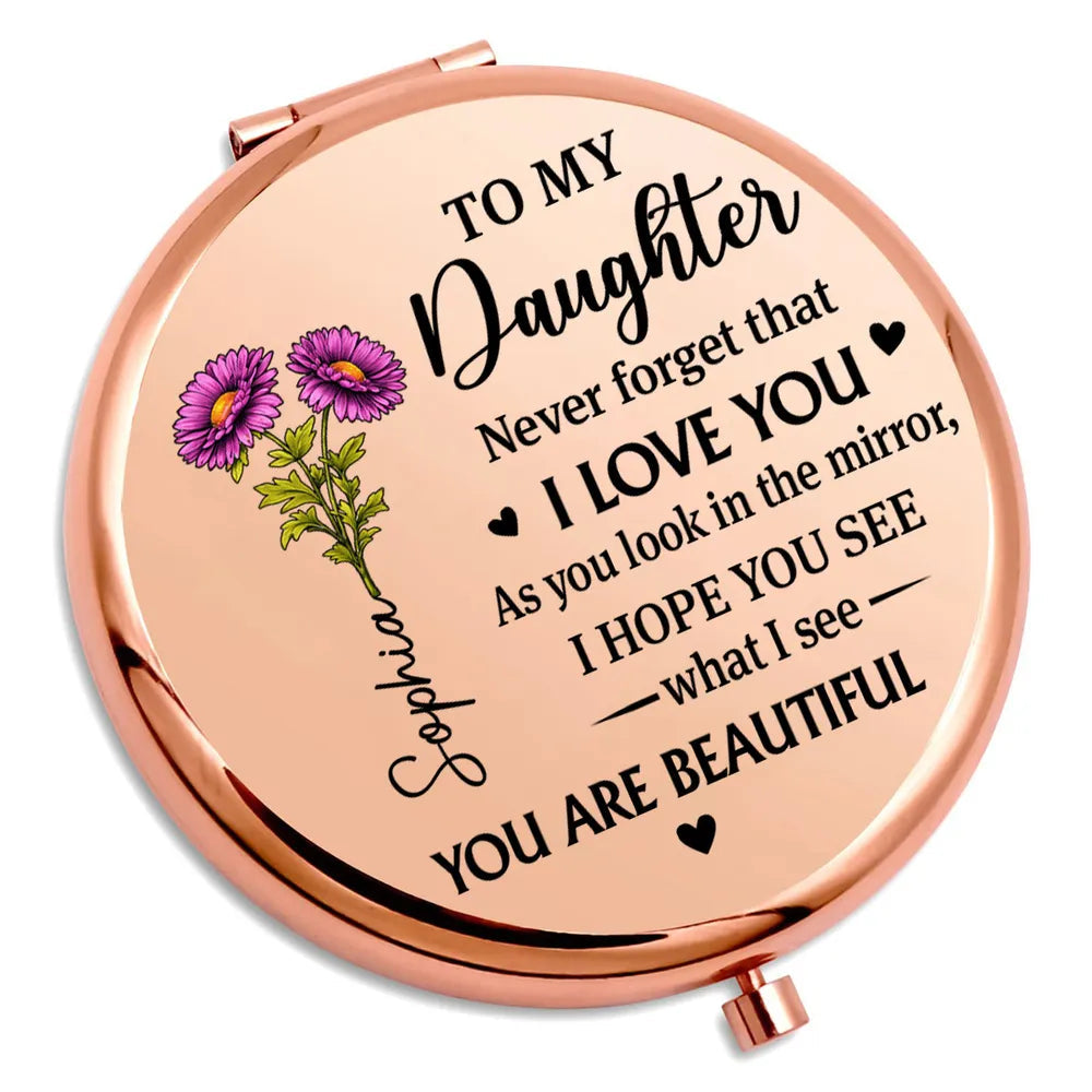 Personalized Daughter Message Metal Compact Mirror Floral Quote Pocket Keepsake Unique Gift for Daughter