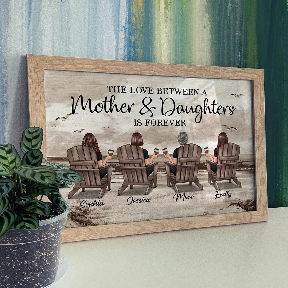Poster of Mother & Daughters with Coastal Scene Customizable Wall Art Warm Home Decoration Thoughtful Gift