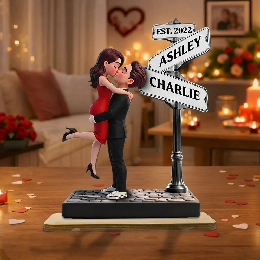Eternal Love Personalized 2-Layer Wooden Plaque With Hugging Kissing Couple, Sweet Keepsake Gift For Him or Her