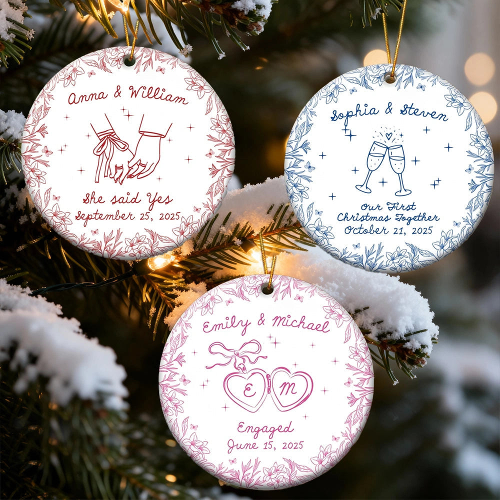 Personalized Ceramic Ornament for Couples First Christmas or Engagement – Custom Art Keepsake, Romantic Tree Decor & Unique Newlywed Gift