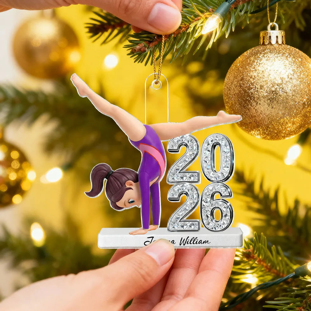 Personalized Gymnast Acrylic Ornament with Year – Cute Handstand Design for Girls, Festive Tree Decor & Unique Holiday Gift