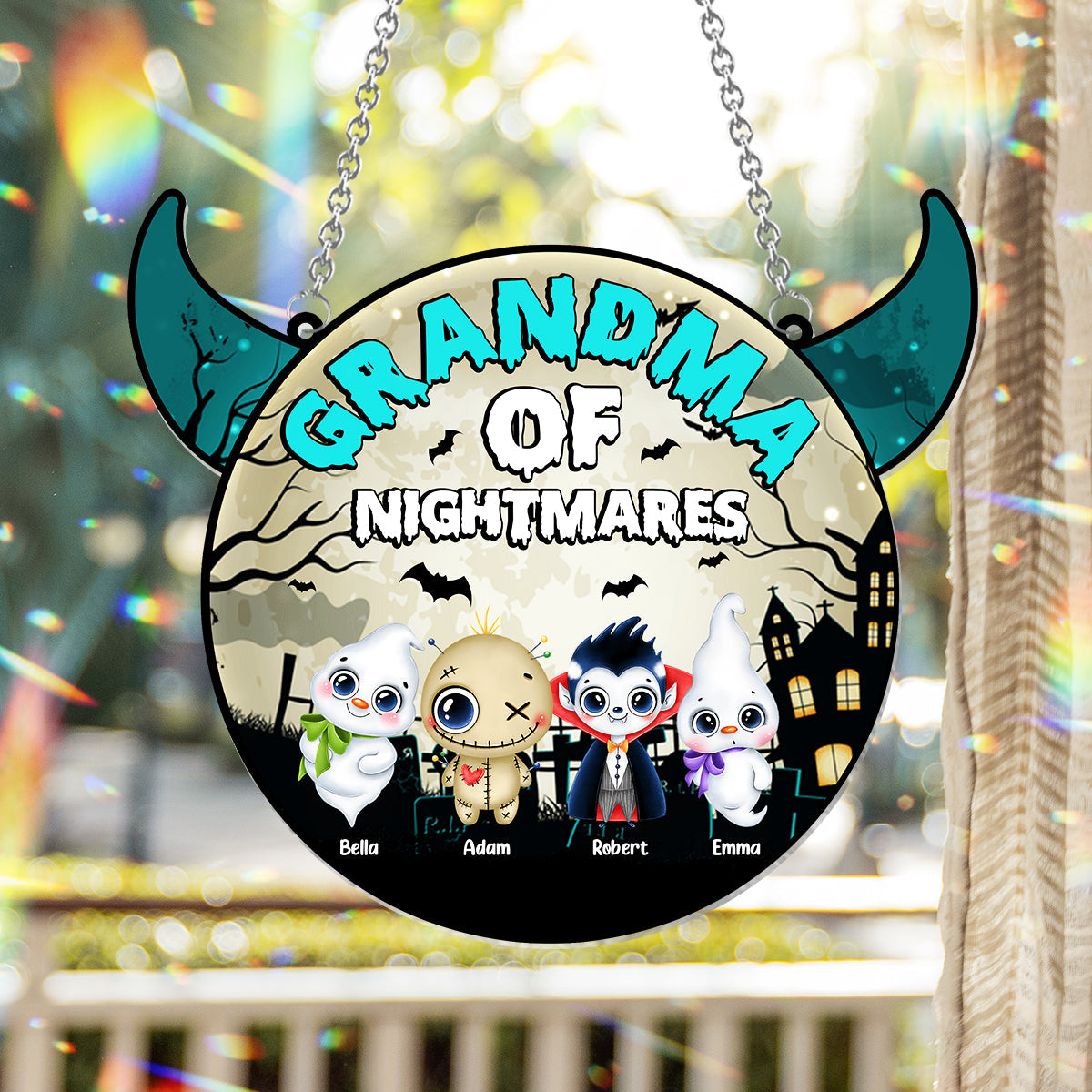 Grandma Of Little Nightmares - Personalized Grandma Window Hanging Suncatcher Ornament