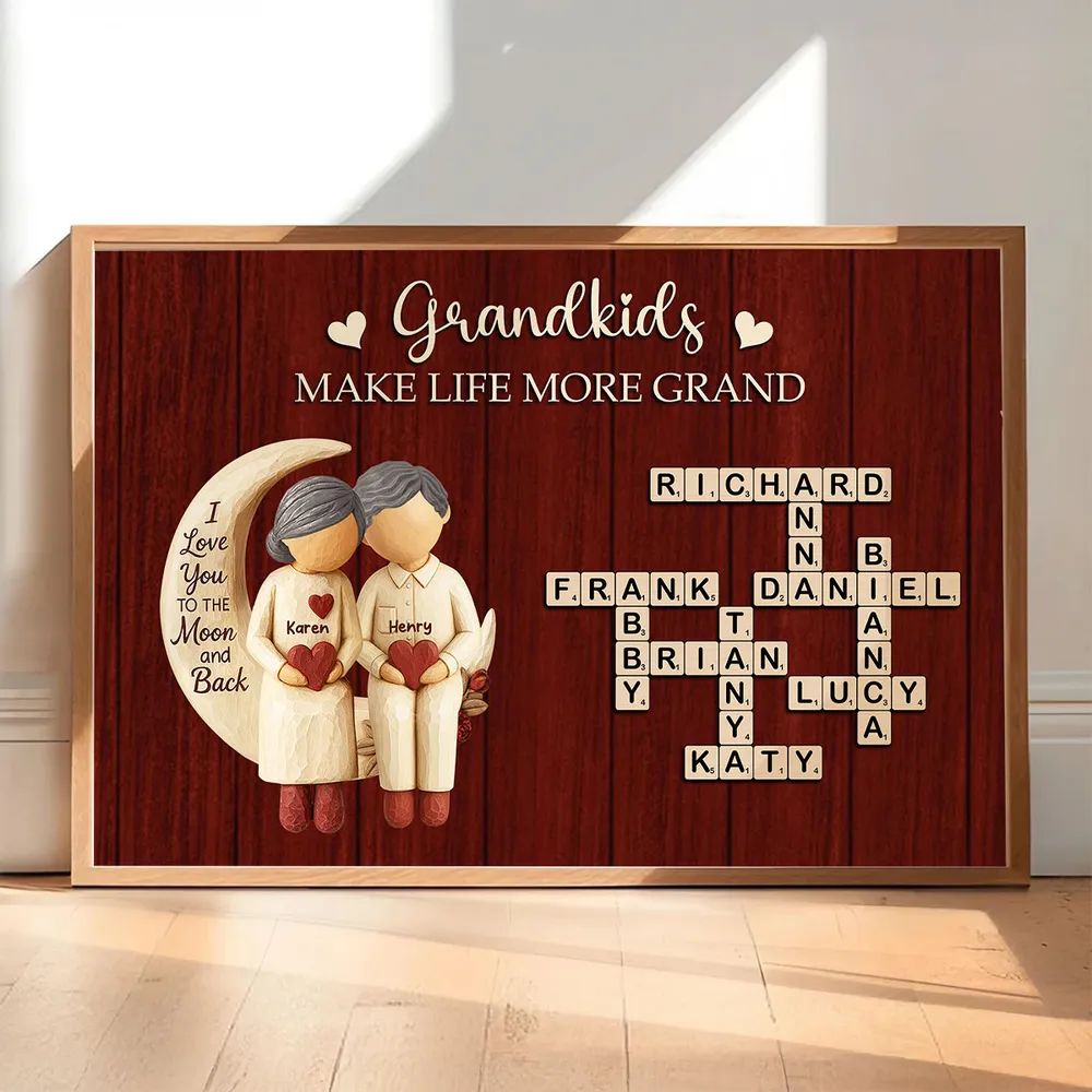 Grandkids Make Life More Grand Love to the Moon - Personalized Poster - Sentimental Gift for Grandma Grandpa