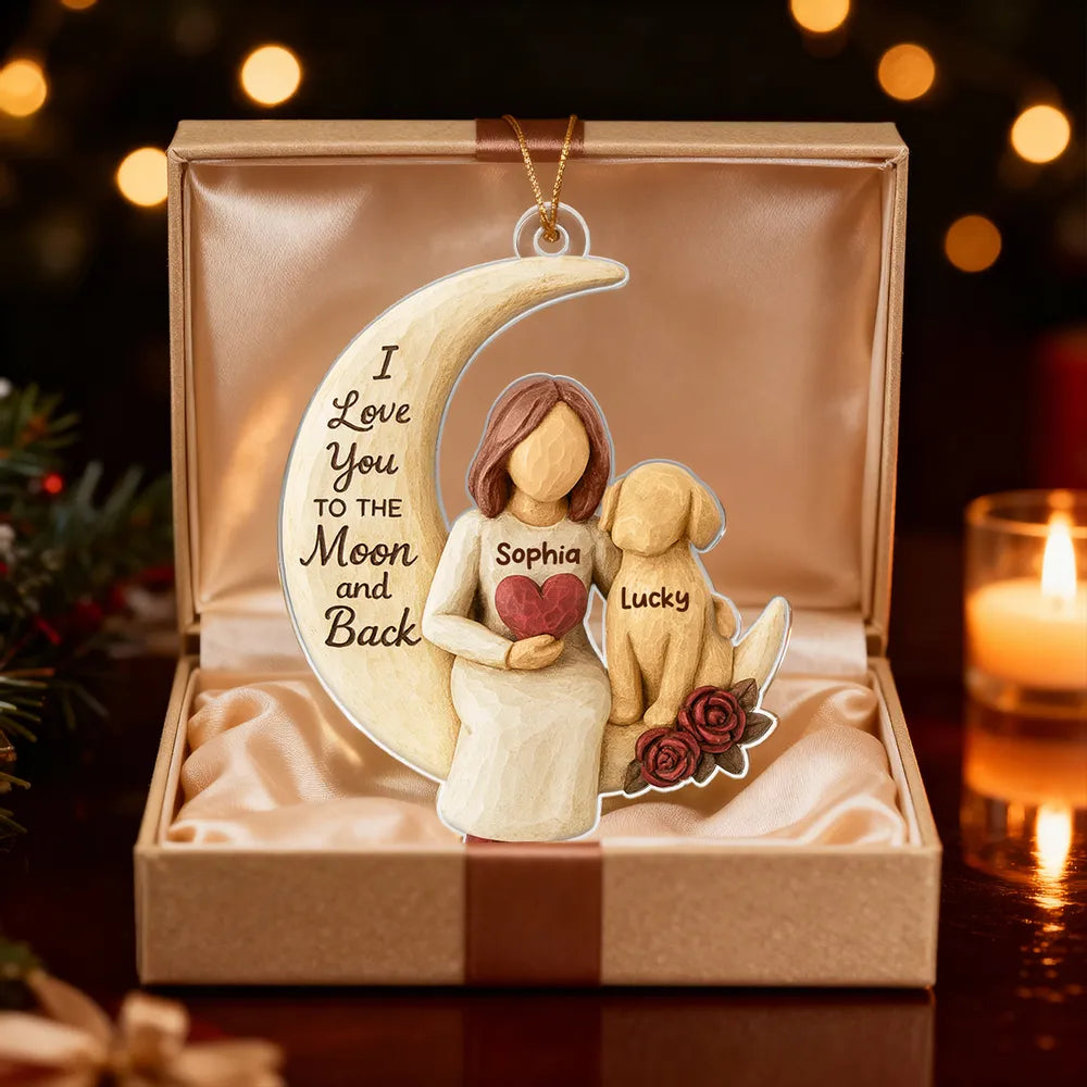Personalized Acrylic Ornament for Dog Mom, Moon & Dog Design, I Love You to the Moon and Back, Unique Gift