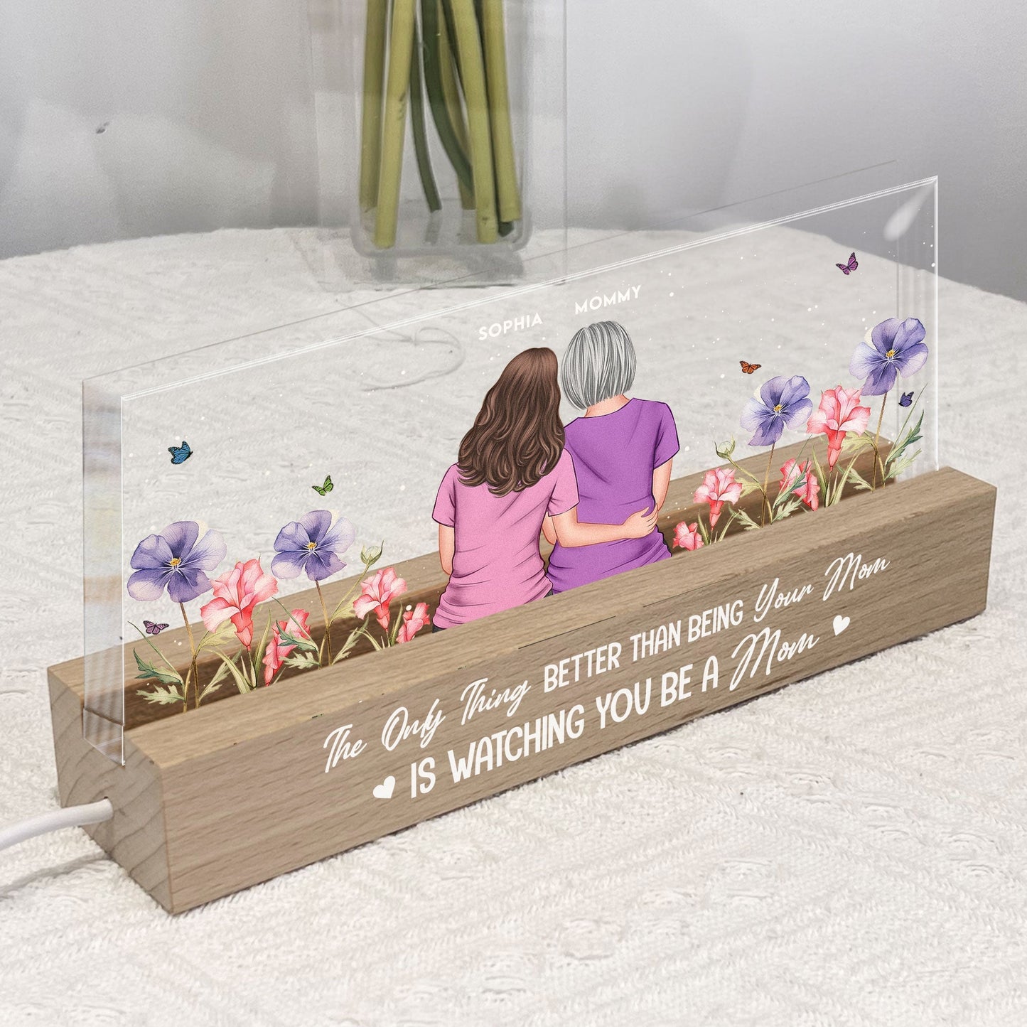 Personalized LED Plaque for Mom-to-Be with Back Hug Design